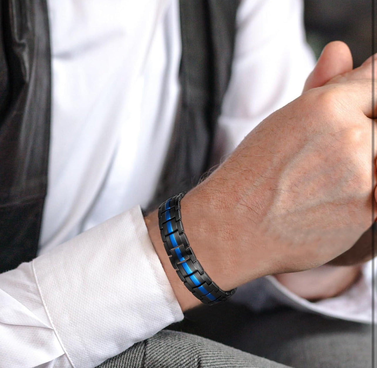 Police Thin Blue Line Copper Magnetic Therapy Bracelet