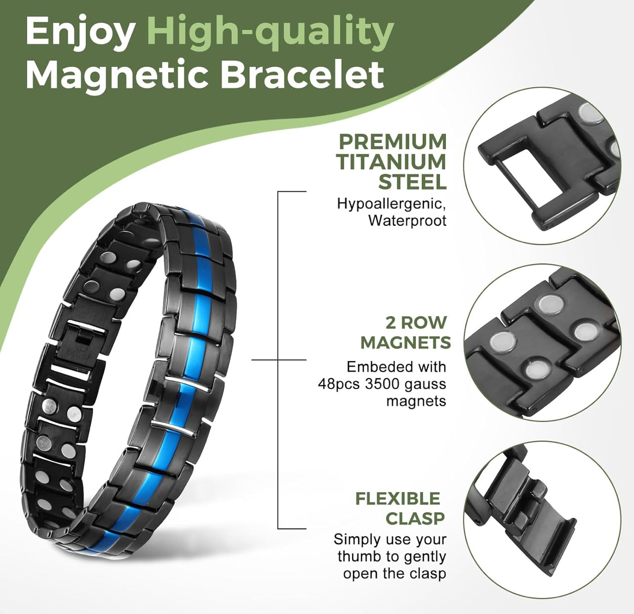 Police Thin Blue Line Copper Magnetic Therapy Bracelet