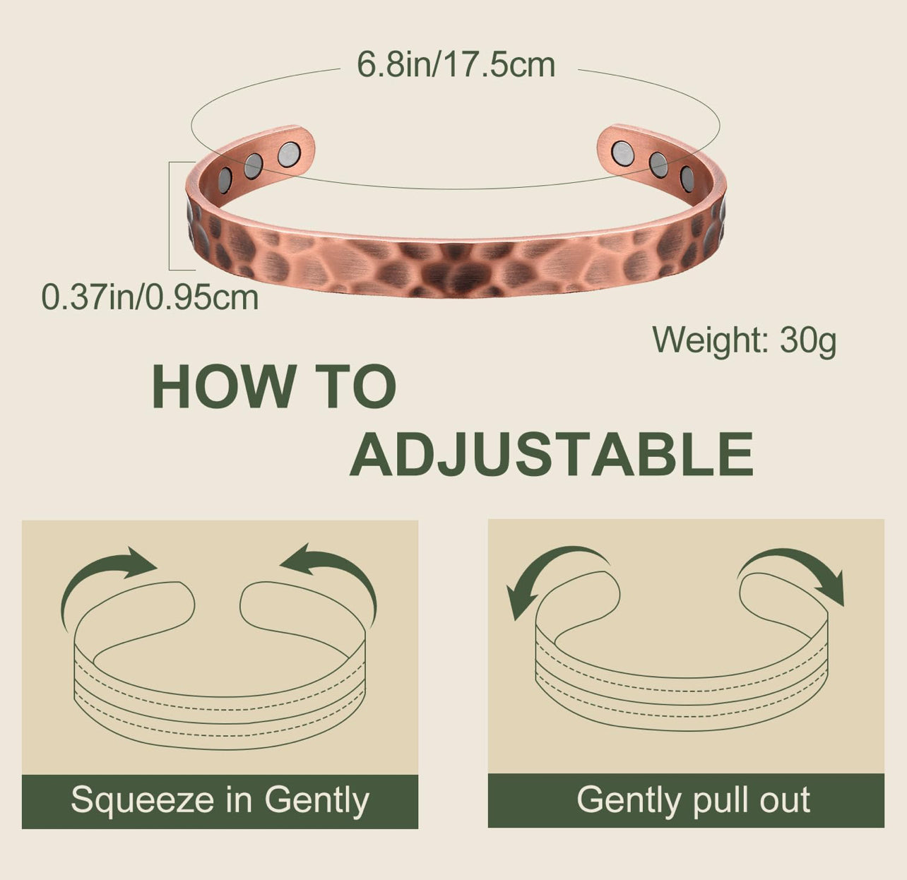 Hammered Copper Magnetic Therapy Bracelet