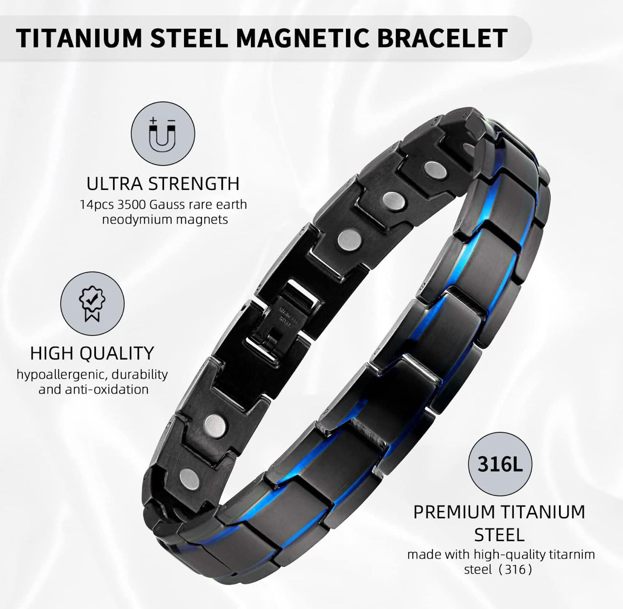Police Thin Blue Line Magnetic Therapy Bracelet