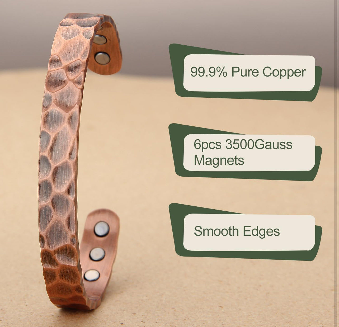 Hammered Copper Magnetic Therapy Bracelet